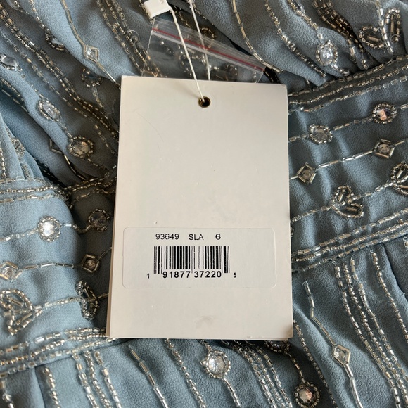 NTW Mac Duggal Size 6 Blue Beaded Empire Waist Column Midi Cocktail Dress 93649 - Picture 10 of 10